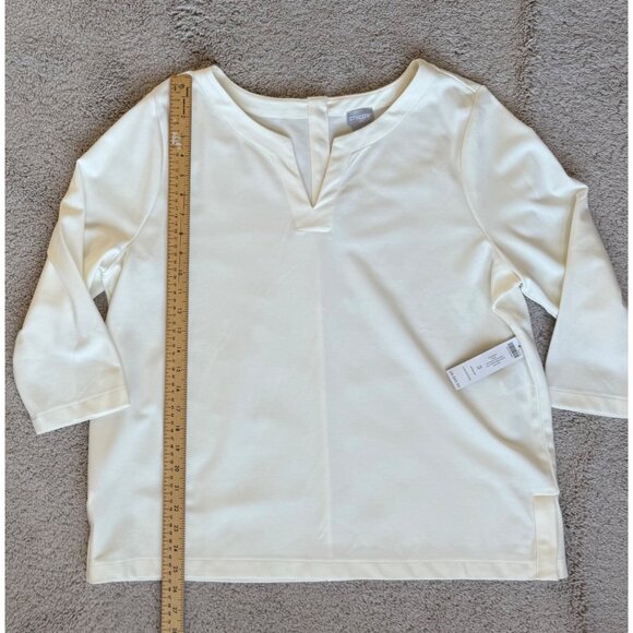 Chicos New Ponte Shirt Size XL w/ Gold Snap Back Buttons 3/4 Sleeve Ecru White - Picture 6 of 12